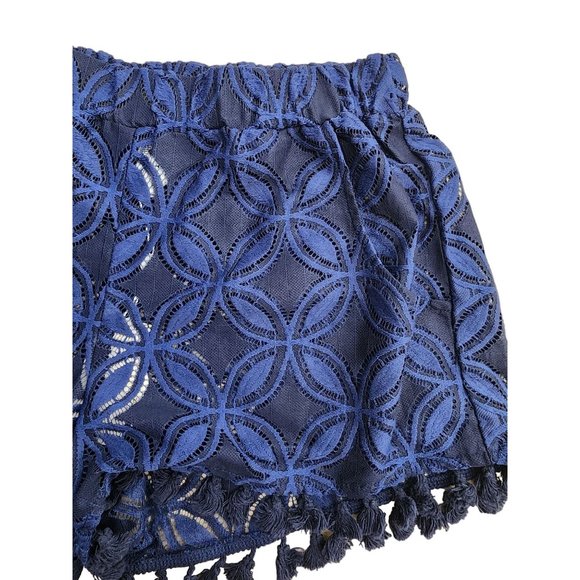 Trina Turk NWT Blue Shorts Semi Sheer Embroidered Tassel Floral Coverup Small - Picture 5 of 6